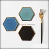 Mats Pads 1 Pc Nordic Hexagon Gold-Plated Ceramic Placemat Heat Insation Porcelain Table Decoration Wj901 Drop Delivery 2021 Home Ga Dhgtj