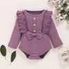 Rompers Wholesale Newborn Baby Spring Autumn Clothes Baby Girls Solid Ribbed Rompers långärmad ruffles stickade jumpsuits 018m J220922