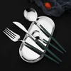 Utensílios de jantar conjuntos de prata de prata menta garfo de faca de faca de talheres de aço inoxidável conjunto de mesa de mesa espelho de cozinha home tateiro