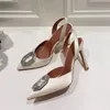 Stiletto hiel jurk schoenen Amina Muaddi dames sandalen luxe ontwerper kristal strass button slingbacks satijn 10,5 cm hoge hakken sandaalfabriek schoen 35-42