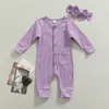 Rompers pasgeboren babyjongen meisje solide kleur romper hoofdband katoen met één schorte lange mouwen jumpsuit babykleding pyjama outfits j220922