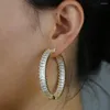 Hoop Earrings 2022 Summer Fashion Jewelry 5A Cubic Zirconia Iced Out Baguette Bling Cz 50mm Big Huggie Women