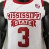 NIK1 2021 NOVO NCAA College Mississippi State Basketball Jersey 3 D.J. Stewart Jr. Tamanho S-3xl Black White