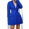 Kvinnors kostymer Fashion Women's Blazer spetsnitfickor Slim Single Breasted Long Sleeve Blue Suit Jackets