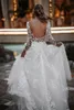 Eleganti abiti da sposa a-line maniche lunghe in pizzo a v manico a v ritmo sweele treno da sposa abiti da sposa