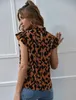 Bloups feminina camisas de babado com acabamento allover imprimir o leopardo superior