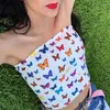 Tanques femininos Summer Mulheres Sexy Butterfly Print Tube tops Strapless White Bandeau sem mangas de sutiã embrulhada Tamanho do peito S-L