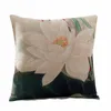 Federa per cuscino in cotone e lino cinese stampato con loto, cuscini decorativi per la casa, federa Housse De Coussin