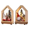 Kerst decoraties Diy Tree Houten huis LED LICHT Santa Claus Sneeuwman Elk Verlichte hut Merry Decor for Home