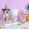 24oz/710 ml julmuggar färgförändrande vattenmuggar kallt föränderliga dryck Straw Cup Fruit Te PP Temperaturkänsliga plastkoppar FY5588 F0927