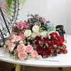 Decorative Flowers 9 Heads Artificial Eucalyptus Peony Tea Rose Silk Plants For Diy Living Room Home Garden Wedding Decoration