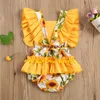 Rompers Baby Girls Flying Sleeve Sunflower Outfits Rompers Toy Suits Newborn Girls Jumpsuits Toddler Baby Sunsuits 024M J220922