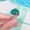 Bagues De Grappe Naturel Mer Bleu Topaze Anneau 15 Vert Graisse Carré Trésor Anillos De Mariage Diamante Fiançailles Bijoux Fine