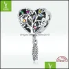 Charms Sier Tree Of Life Charm dla oryginalnej bransoletki Realu 925 Sterling Colorf CZ Biżuter