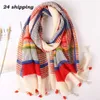 Halsdukar 2022 Autumn Fashion Stripe Floral Tassel Viscose Shl Scarf Lady Print Soft Pashmina Stole Wrap Snood Bufandas Muslim Hijab Y2209