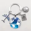 Porte-clés Vintage carte du monde fait à la main, 25mm, voyage, Exploration, dôme en verre, Cabachon, pendentif d'avion, pour hommes et femmes