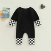 Rompers Toddler Newborn Baby Girl Boy Zip Rompers Damboard Patchwork Round Neck Jumpsuit för Autumn Spring J220922