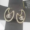 Moda Tasarımcısı Altın Gümüş Saplama Küpe Kadınlar için Moda Marka Çift Harf Geometrik Büyük Halka Küpe Kakma Kristal Rhinestone Eardrop Düğün Takı