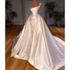 Pearls Mermaid Wedding Dresses Sleeveless One Shoulder Sequins Detachable Train Satin Bridal Gowns