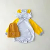 Artırıcılar Bebek Kız Bodysuits Basit Patchwork Hoodies Bodysuit Sonbahar Moda Boy Pamuk Tulum Sevimli Bear Cap Yumuşak Giyim J220922