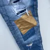 Men Designer Slim Jeans Destory Patches Blue Cotton Cotton مغسول