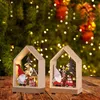 Christmas Decorations DIY Tree Wooden House LED Light Santa Claus Snowman Elk Illuminated Cabin Merry Decor For Home