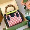 Avondtassen Mini Diana Bamboo Tote Bag 17 Kleuren Houndstooth Handtassen Dames Crossbody Schouder Clutch Bags Portemonnee Afneembaar Rood Groen Wid