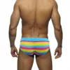 Heren zwemkleding nieuwe mannen regenboog gestreepte sexy catwalk strand zwemmen surf briefs zomer stretch zwem shorts met push pads en touw J220913