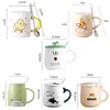 Mugs Kawaii Hamster Creative Cartoon Ceramic Coffee Cup With Lid Spoon Cute Personality Office Milk Tea Breakfast Water