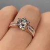 Cluster Rings Solitaire Lovers Ring Rose Gold Filled 3ct Sona Zircon Cz Wedding Band For Women Men Statement Party Jewelry Gift