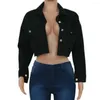 Jackets femininos Y2K Jaqueta de jeans cortada feminina Button de manga longa para baixo Jean Coats para mulheres