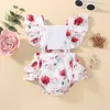 Rompers mooie pasgeboren babymeisjes romper bloemenprint kanten stiksel vlieg mouw ruches playsuit jumpsuits 012m zomer outfits j220922