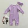 Rompers pasgeboren babyjongen meisje solide kleur romper hoofdband katoen met één schorte lange mouwen jumpsuit babykleding pyjama outfits j220922