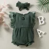 Rompers nyfödda babyflickor romper sommar baby kläder set fast spets andas ärmlös jumpsuit bodysuit pannband outfit j220922