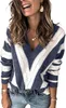 Женская футболка женская цветовой блок полосатый v-шейный свитер с длинным рукавом вязаный свитер S-2XL