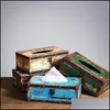 Tissue Boxes Napkins Retro Creative Container Design Iron Box Home Car Napkin Paper Wood Towel Storage Case Decor Drop Delivery 2021 Dh84R