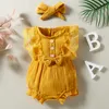 Rompers nyfödda babyflickor romper sommar baby kläder set fast spets andas ärmlös jumpsuit bodysuit pannband outfit j220922