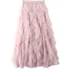 Jupes PEONFLY belle Tutu Tulle jupe femmes mode coréenne taille haute plissée femme douce longue Maxi