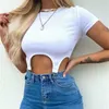 T-Shirt Femme Tunique Chic Coréen Automne Tops Sexy Crop Femmes T-Shirts Solide Femme Crop Tops Côtelé T-shirt pour Femmes Tricoté Tees Tops G2846 T230104