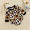 Barboteuses Nouveau-né Bébé Fille Garçon Printemps Automne Vêtements Tournesol À Carreaux À Manches Longues Triangle Barboteuse Combinaison Casual Combishort Tenues J220922