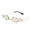 Sunglasses Fire Flame Women Rimless Wave Sun Glasses 2022 Luxury Fashion Metal Shades Vintage Mirror Eyewear UV4004270977