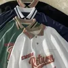 Polo da donna Camicie da baseball da donna Donna Autunno Casual Vintage Lettera Stampa Colletto patchwork a righe Harajuku Oversize Con cappuccio