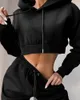 Gymkl￤der 2022 Vinterfast f￤rg Fashion Women Sports Soodie Sweatshirt and Drawstring Belt Sweatpants Casual 2-Piece Set