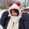 Berets Foux Bomber Hats Women Scarf Neck Gloves Integrated Imitation Artificial Hair Earflaps Keep Warm Christmas Antlers Cute