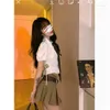 Clothing Sets 2022 Sexy Girl Outfit Japanese Korea Vintage High Waisted Pleated Skirt Preppy Style Short Crop Shirt Two Piece Jk Set G825