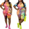 Gymkl￤der 2022 Kvinnor Tie-Dye Outfit Summer Short Sleeve T-shirt Elasticated midjeshorts Tracksuit Kvinnliga sportkl￤der kl￤der plus storlek