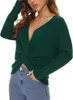 T-shirt femminile a manica lunga da donna sciolta sciolta incrociata giunti maglioni a maglia a maglia