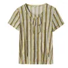 여자 T 셔츠 짧은 슬리브 탑 중년 여성 스트라이프 티셔츠 여름 어머니 의류 인쇄 o-neck tshirt 풀오버