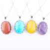 Natural Stone Pendant Necklace Pendulum With Chain For Girls Women Jewelry Gift Jades Agates Opal Beads Egg Shape Dangle Reiki Chain 45cm BN329