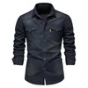 Men's Casual Shirts 2022 Trend US Size Denim Non-iron Shirt Men's Solid Color Long-sleeved